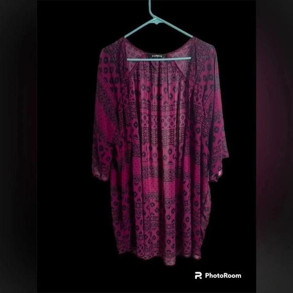 Express Size Medium Women’s Bright Pink and Black See Through Shawl Coverup - Picture 2 of 6